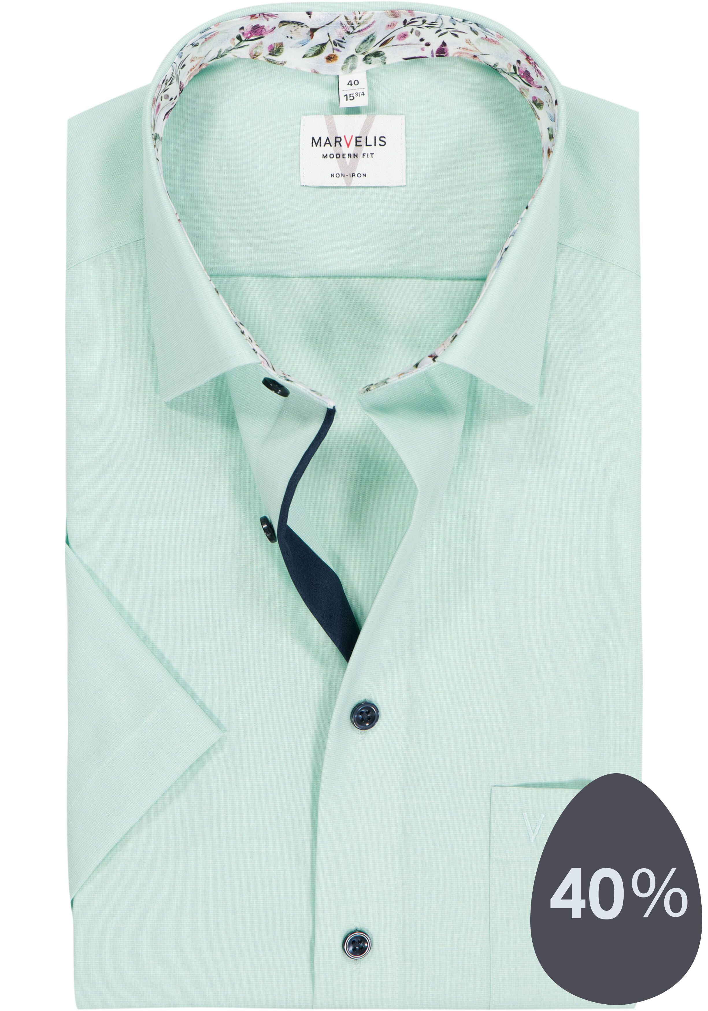 MARVELIS modern fit overhemd, korte mouw, fil a fil, lichtgroen
